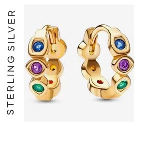 🌟 14K Gold Plated Stone Hoop Earrings